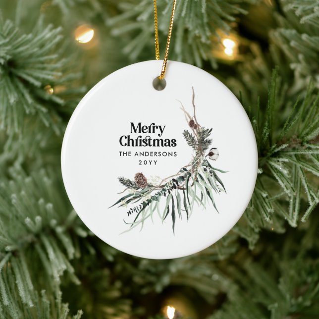 Black modern elegant watercolor botanical ceramic  ceramic ornament (Tree)