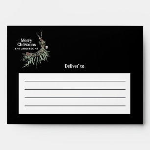 Black modern elegant watercolor botanical rustic h envelope