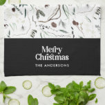 Black modern elegant watercolor botanical rustic k kitchen towel<br><div class="desc">Black modern elegant rustic watercolor dried botanical floral muted colours holiday Christmas design.</div>