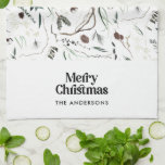 Black modern elegant watercolor botanical rustic kitchen towel<br><div class="desc">Black modern elegant rustic watercolor dried botanical floral muted colours holiday Christmas design.</div>
