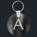 Black Modern Faux Stainless Steel Monogram Keychain<br><div class="desc">Modern and Elegant Black Faux Stainless Steel Metallic Elegant Keychain. These Keychains can be customized to include your initial and first name. These key chains make great birthday,  bridal shower or bachelorette party favors.</div>