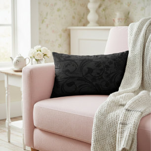 Black Modern Floral Velvet Accent Pillow