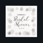 Black | Modern Floral Wedding Bridal Shower Napkin<br><div class="desc">Add this modern personalized wedding napkins to your special day. This design features a dandelion fluff pattern with clean fonts.</div>