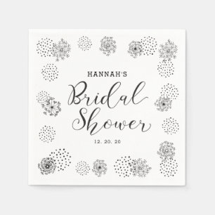 Black Modern Floral Wedding Bridal Shower Napkin