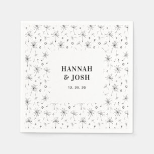 Black   Modern Floral Wedding Napkin