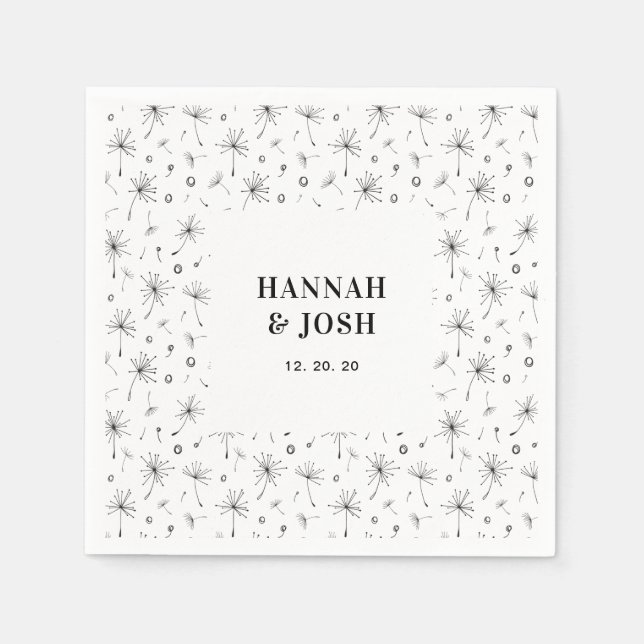 Black | Modern Floral Wedding Napkin (Front)