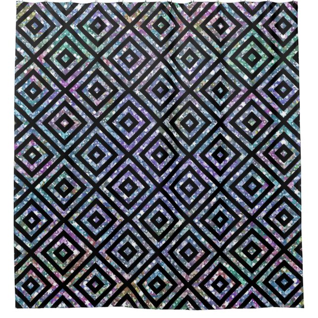 Black Modern Geometric Pattern Colourful Glitter (Front)