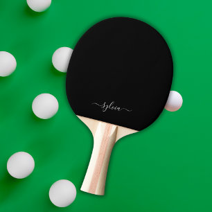 Black Modern Girly Monogram Name Ping Pong Paddle