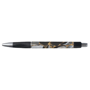 black modern glitter gold marble pen