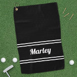 Black Modern Golfer Sports Classic Name Monogram  Golf Towel<br><div class="desc">Classic design features a custom template for name or text up to eleven letters in modern script and a double frame border. Script and border are in white on a black background. Colour of background and font are easily changed with the Zazzle design tool section. Be sure to check out...</div>