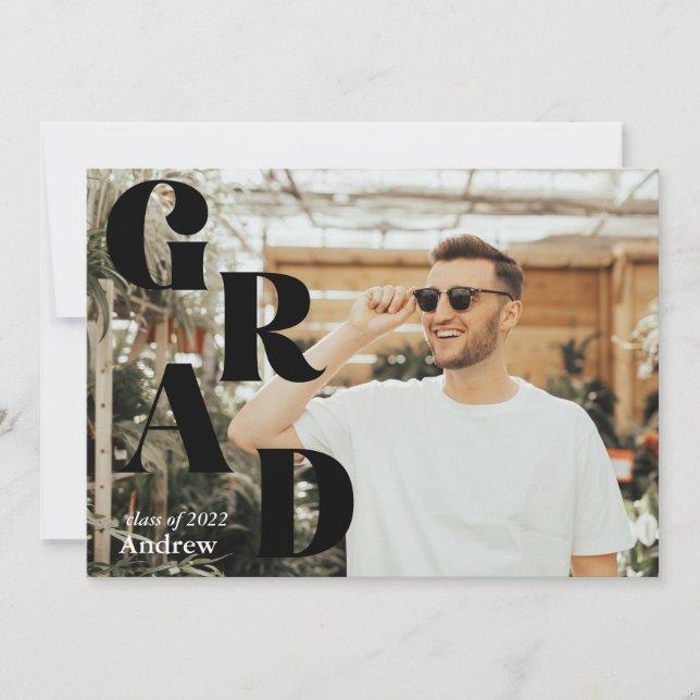 Black Modern Graduation Announcement Grad Party (Front)