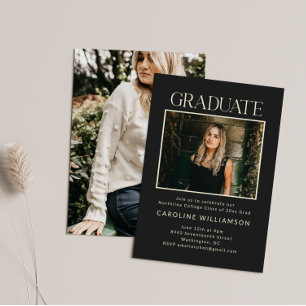Black Modern Graduation Photo Party 2026 Invitation