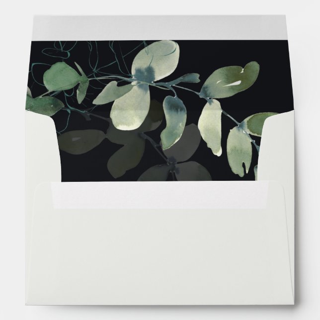 BLACK MODERN GREEN EUCALYPTUS FOLIAGE ADDRESS ENVELOPE (Back (Bottom))