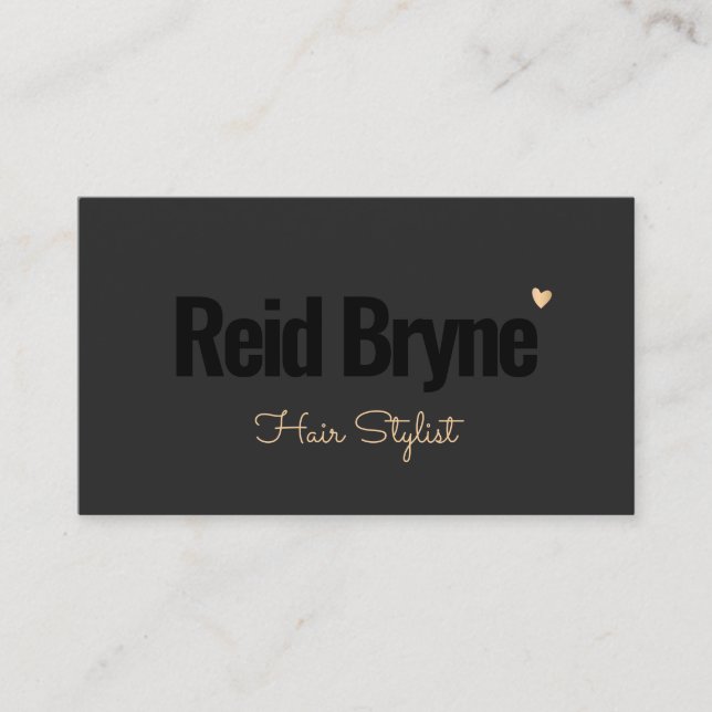   Black Modern Hair Stylist Gold Heart  Business Card (Front)