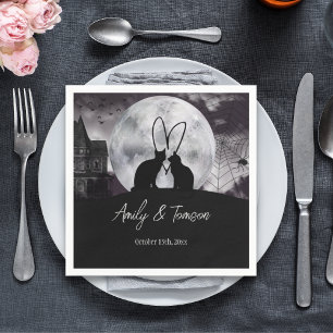 Black Modern Halloween Wedding Engagement Custom Napkin