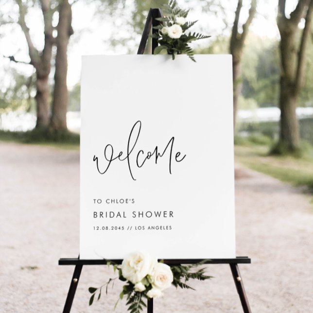 Black Modern Handwriting Script Bridal Shower Poster (Modern bridal shower welcome sign featuring minimalist handwriting. Perfect for any bridal theme.)