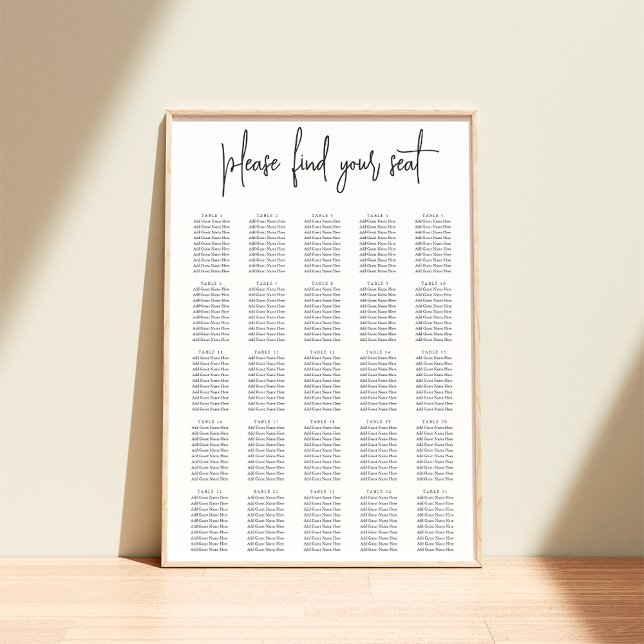 Black Modern Handwritten XL Wedding Seating Chart (Creator Uploaded)
