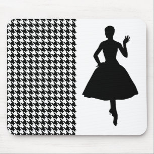 Black Modern Houndstooth with fashion Silhouette Mouse Pad