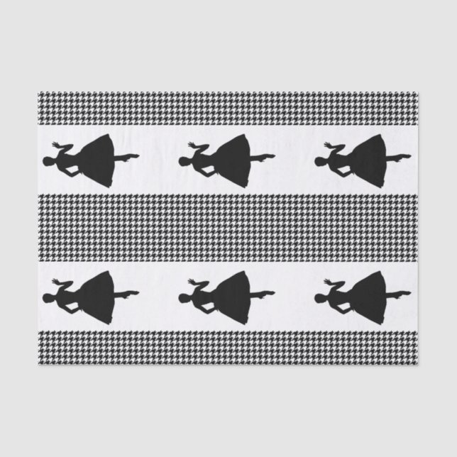 Black Modern Houndstooth with Fashion Silhouette Tissue Paper (Front)