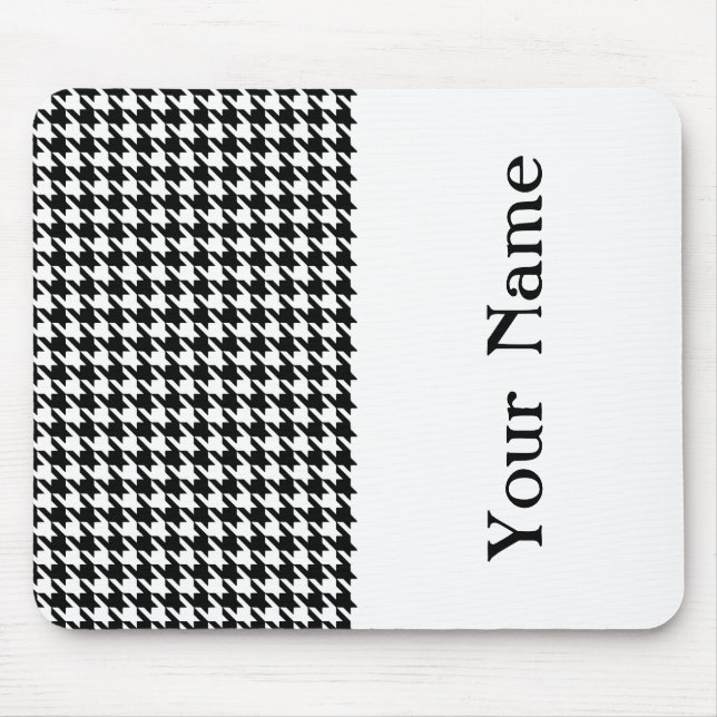 Black Modern Houndstooth with name Mouse Pad (Front)