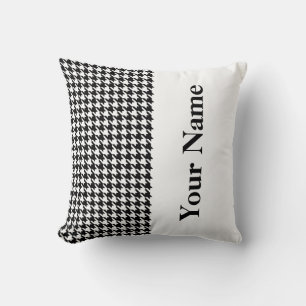 Black Modern Houndstooth with Name Throw Pillow