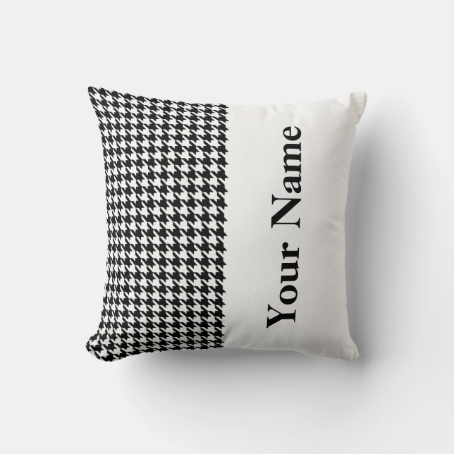 Black Modern Houndstooth with Name Throw Pillow (Front)