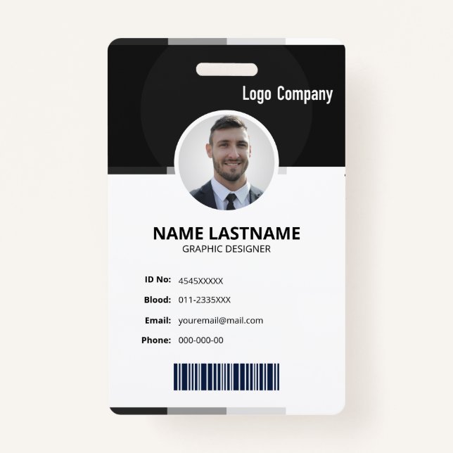 Black Modern ID Identification Card Photo Badge (Front)