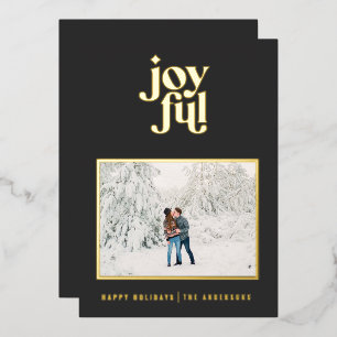 black modern joyful 1 photo foil holiday card