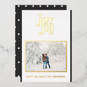 black modern joyful 1 photo  foil holiday card
