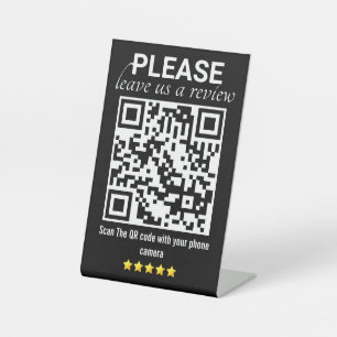 Black & Modern "Leave a Review" QR Code Pedestal Sign