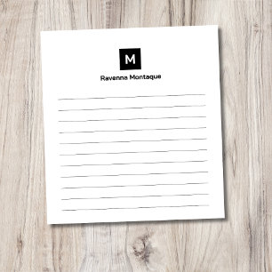 Black Modern Lined Chic Trendy Monogram  Notepad