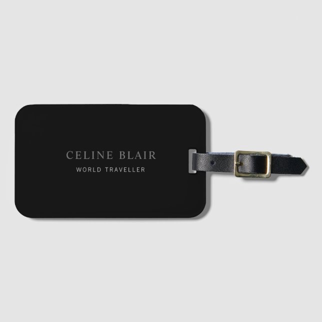 Black Modern Luggage Tag (Front Horizontal)