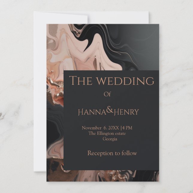  Black Modern  Marble texture invitation (Front)