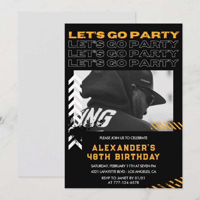 Black Modern Men Photo 48th birthday Invitation (Front/Back)