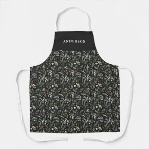 Black modern minimal botanical elegant personalize apron