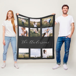 Black modern minimal contemporary simple 9 photo f fleece blanket
