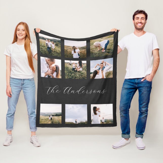 Black modern minimal contemporary simple 9 photo f fleece blanket (In Situ)