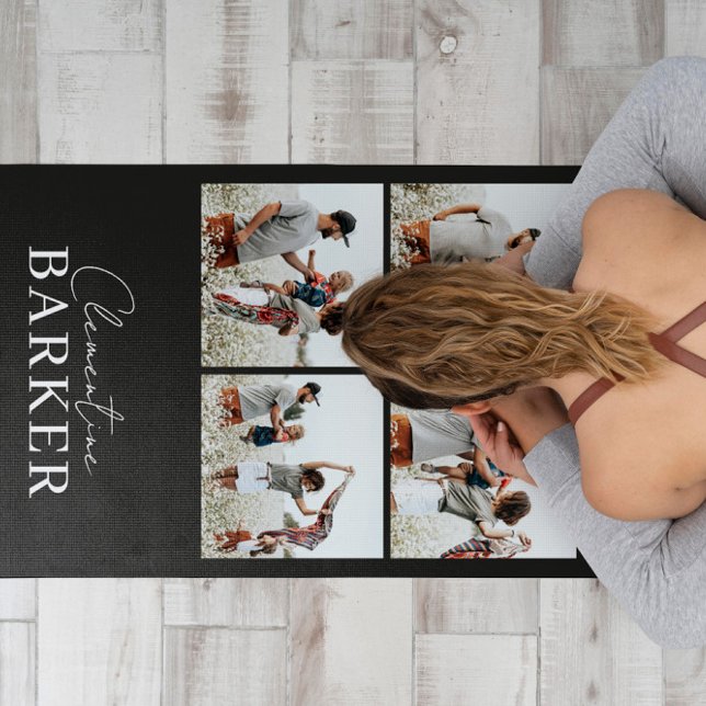 Black modern minimal elegant multi photo collage yoga mat (Creator Uploaded)