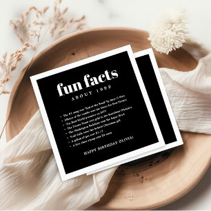 Black Modern Minimal Fun Facts Birthday Year  Napkin