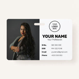 Black Modern Minimal ID Barcode Employee Photo Badge