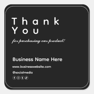 Black Modern Minimalist Business Thank You Square Sticker