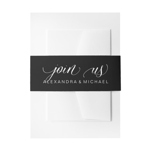 Black Modern Minimalist Calligraphy Wedding Invitation Belly Band (Front Example)
