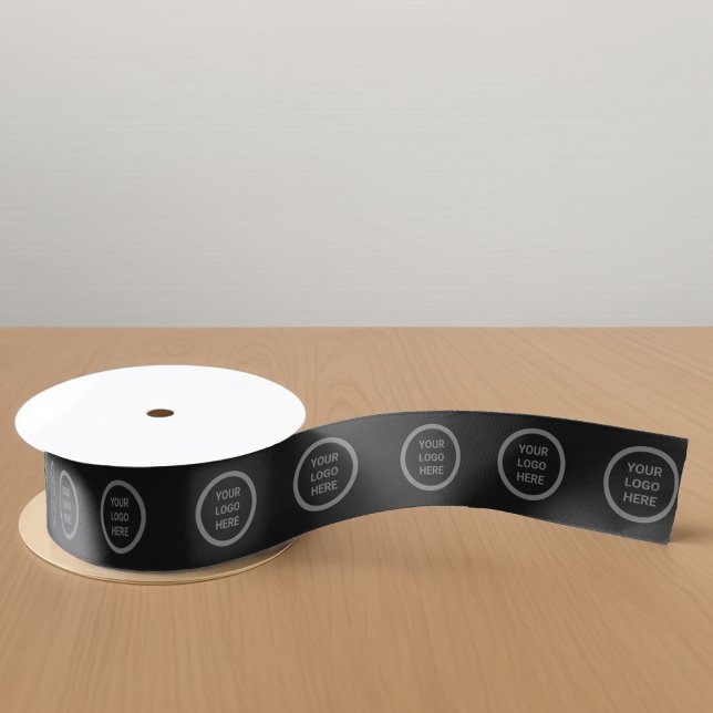 Black Modern Minimalist Custom Logo Business Gift Satin Ribbon (Creator Uploaded)