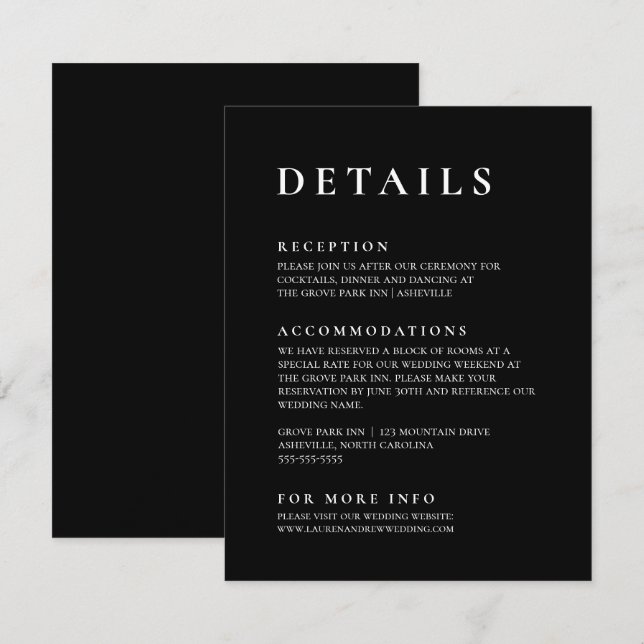 Black Modern Minimalist Elegant Enclosure Card (Front/Back)