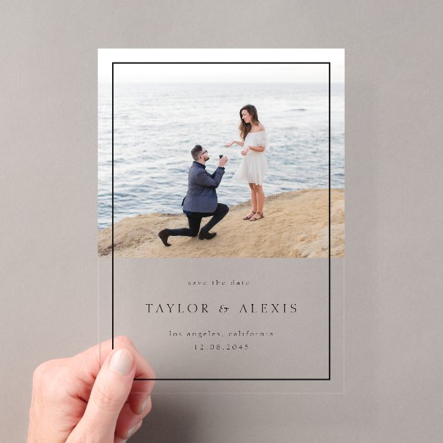 Black Modern Minimalist Frame Photo Acrylic Invitations (Insitu (Handheld))