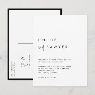 Black Modern Minimalist Handwritten Script Wedding Invitation Postcard