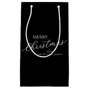 Black Modern Minimalist Merry Christmas Small Gift Bag