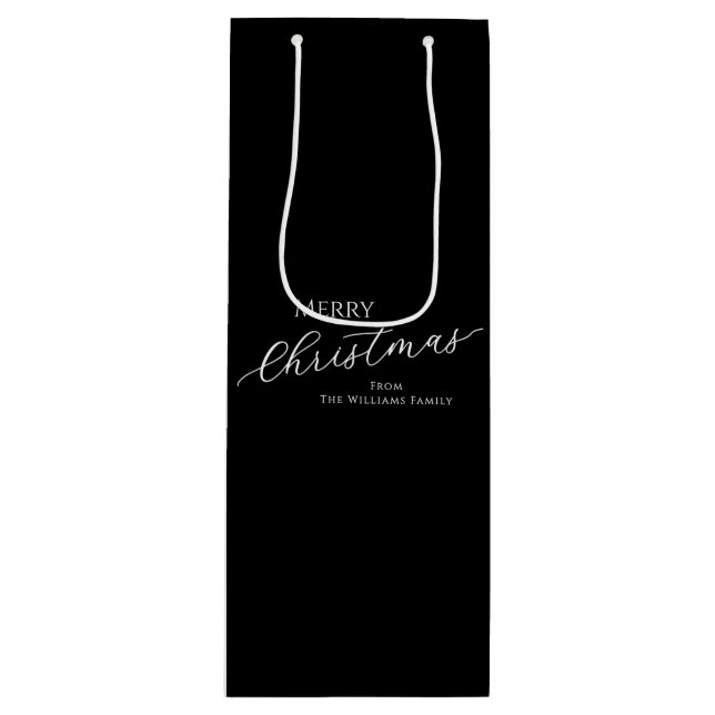 Black Modern Minimalist Merry Christmas Wine Gift Bag (Front)
