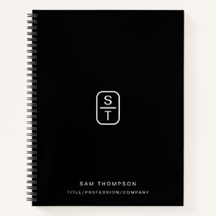 Black Modern Minimalist Monogram Initials Notebook