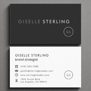 Black Modern Minimalist Monogram Simple  Business Card